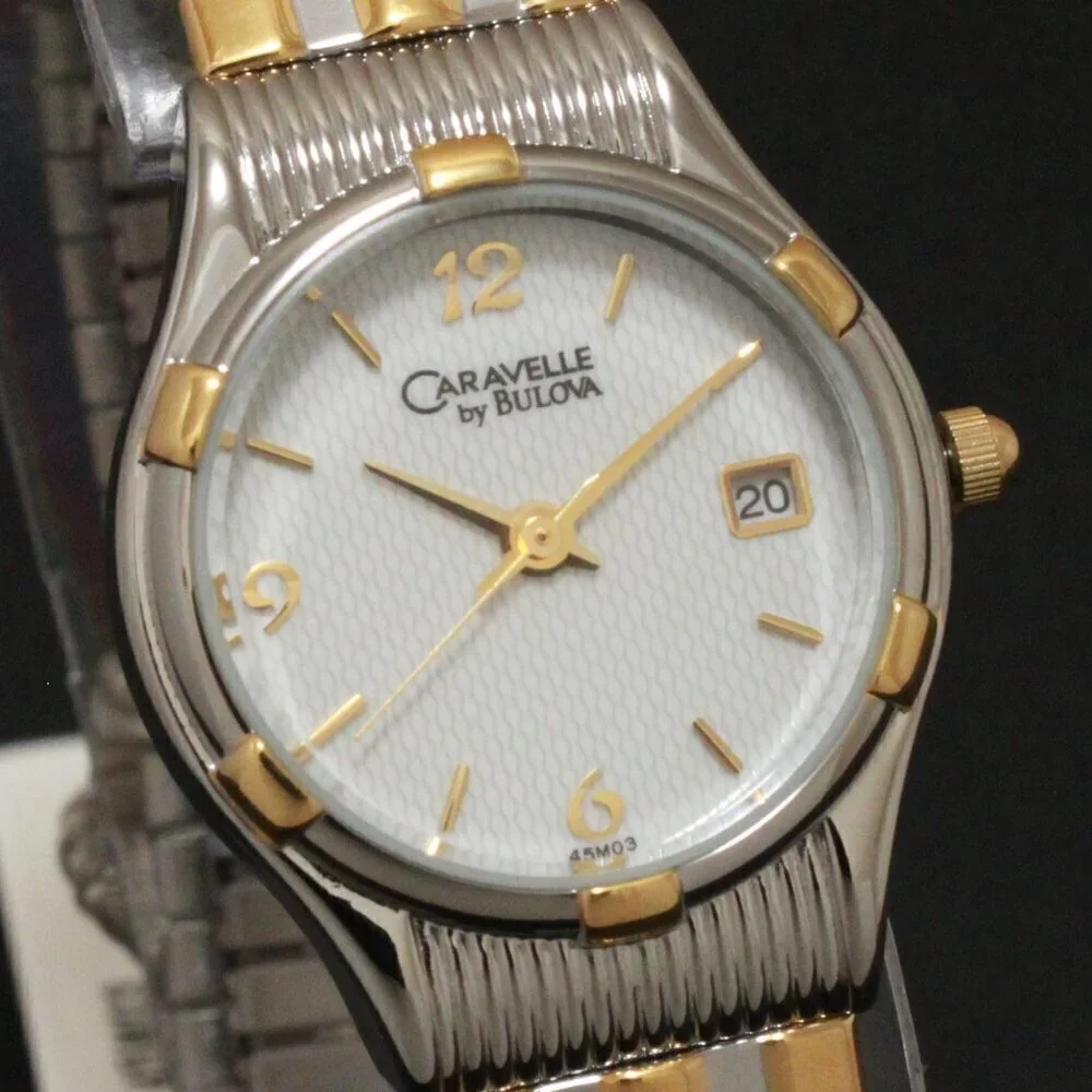 Caravelle Ladies Classic Design Watch By Bulova Two Tone Expansion Bracelet 23mm